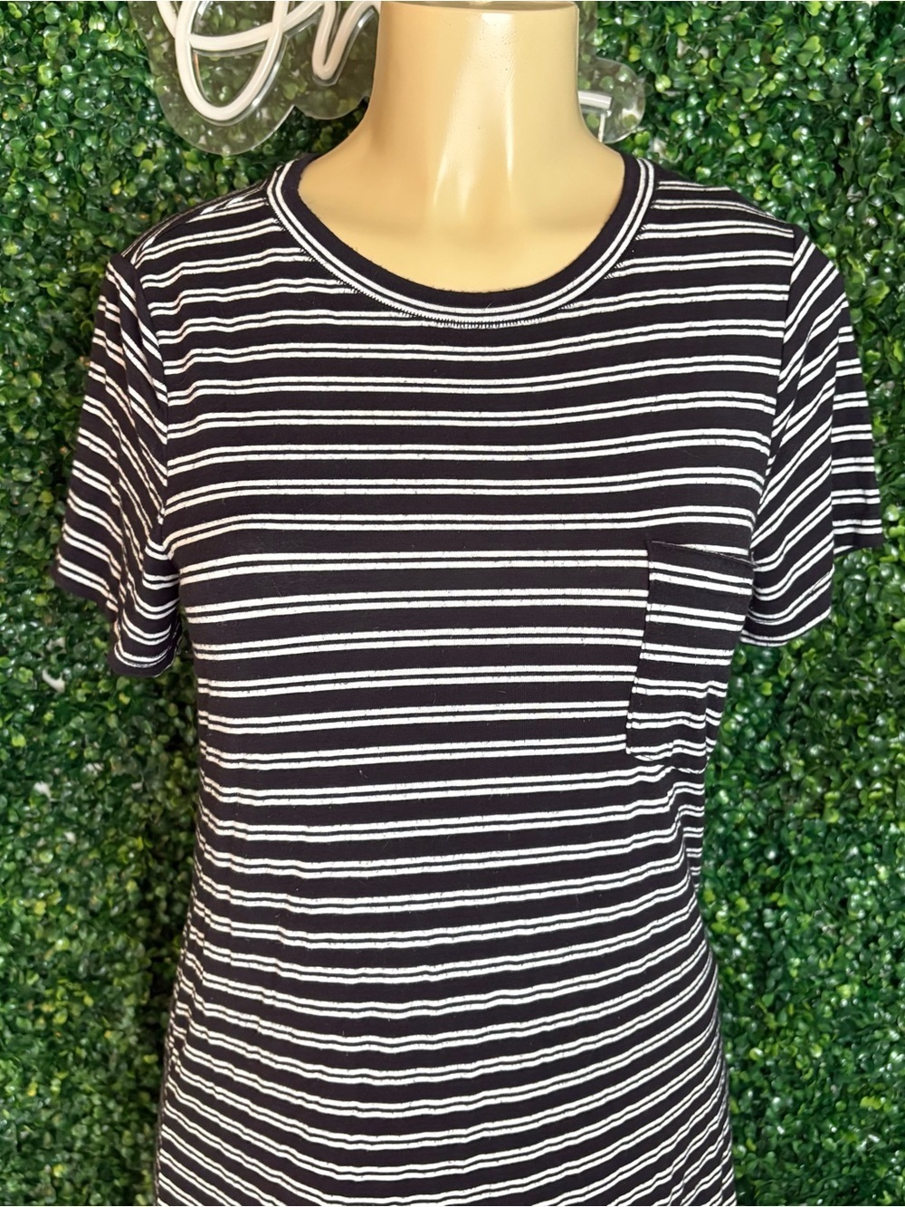 Abercrombie & Fitch Black and White Striped Pocket Midi Dress